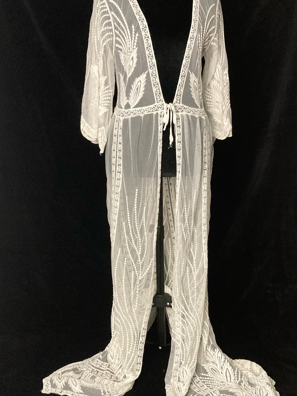 White Embroidered Sheer Swim Cover-Up Kimono